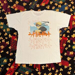 ’20 Naruto Uzumaki Japanese Text White Graphic Tee Shirt / Size L